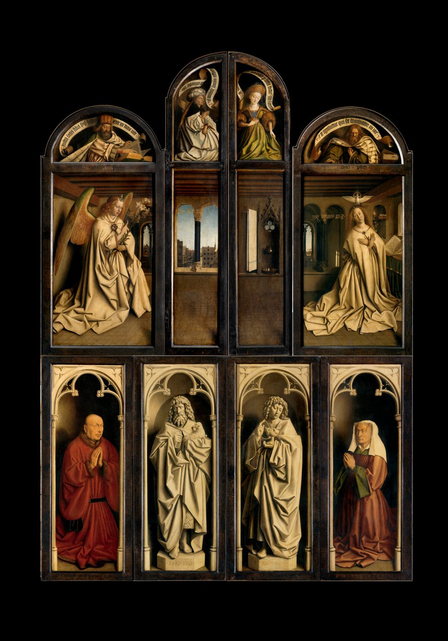 Zewnętrzna strona lewego i prawego panelu Ołtarza w Gandawie autorstwa Hubert & Jan van (1390 1441) Eyck