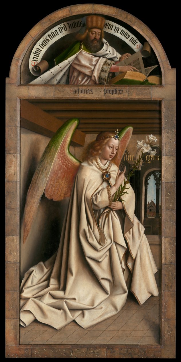 Lunette: prorok Zachariasz. Panel dolny: Angel Annunciate, z zewnątrz lewego skrzydła Ołtarza Gandawskiego autorstwa Hubert & Jan van (1390 1441) Eyck