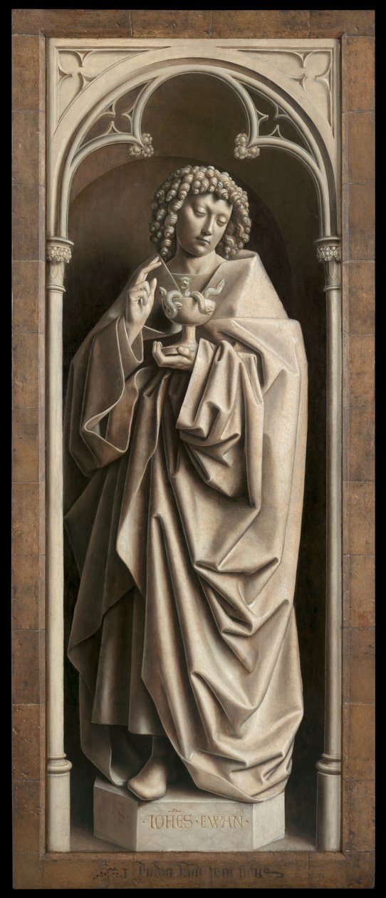 Św. Jan Ewangelista, widok z zewnątrz prawego skrzydła Ołtarza Gandawskiego autorstwa Hubert & Jan van (1390 1441) Eyck