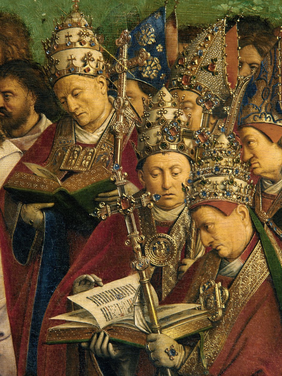 Adoracja Mistycznego Baranka z Ołtarza Gandawskiego, fragment dolnej połowy panelu środkowego autorstwa Hubert & Jan van (1390 1441) Eyck