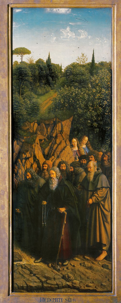 Os eremitas, do lado direito do retábulo de Ghent polonês autorstwa Hubert & Jan van (1390 1441) Eyck