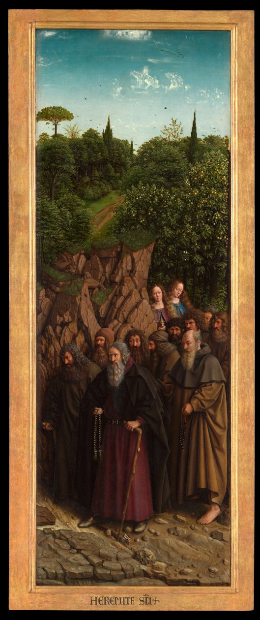 Pustelnicy, z prawej strony Ołtarza Gandawskiego autorstwa Hubert & Jan van (1390 1441) Eyck