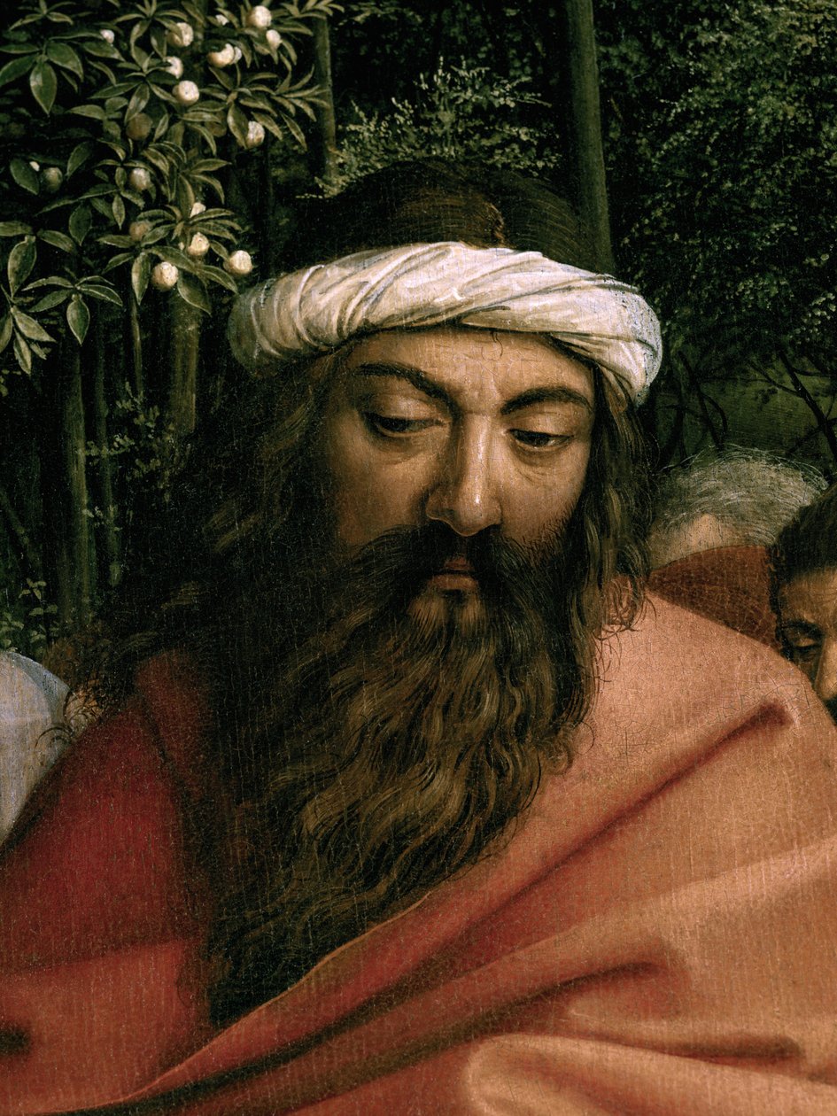 Pielgrzymi prowadzeni przez św. Krzysztofa, fragment św. Krzysztofa, z prawej strony Ołtarza Gandawskiego autorstwa Hubert & Jan van (1390 1441) Eyck
