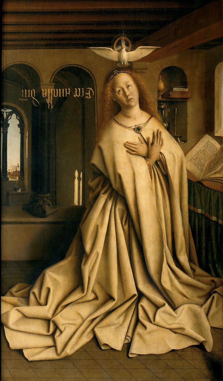 Virgin Annunciate, z zewnątrz prawego panelu Ołtarza Gandawskiego autorstwa Hubert & Jan van (1390 1441) Eyck