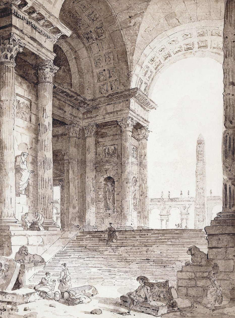 Klasyczna arkada rzymska z postaciami na pierwszym planie, 1759 autorstwa Hubert Robert