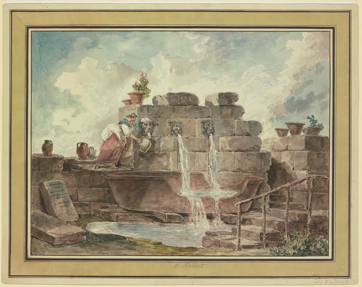 Rzymska fontanna z kobietą nabierającą wodę autorstwa Hubert Robert