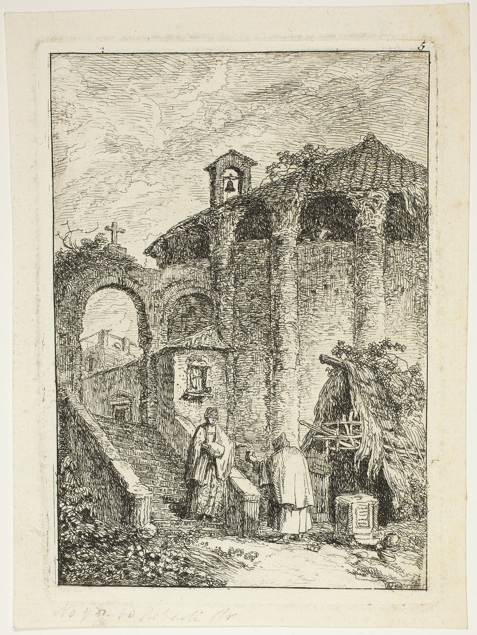 Starożytna Świątynia, płyta piąta z Wieczorów w Rzymie autorstwa Hubert Robert