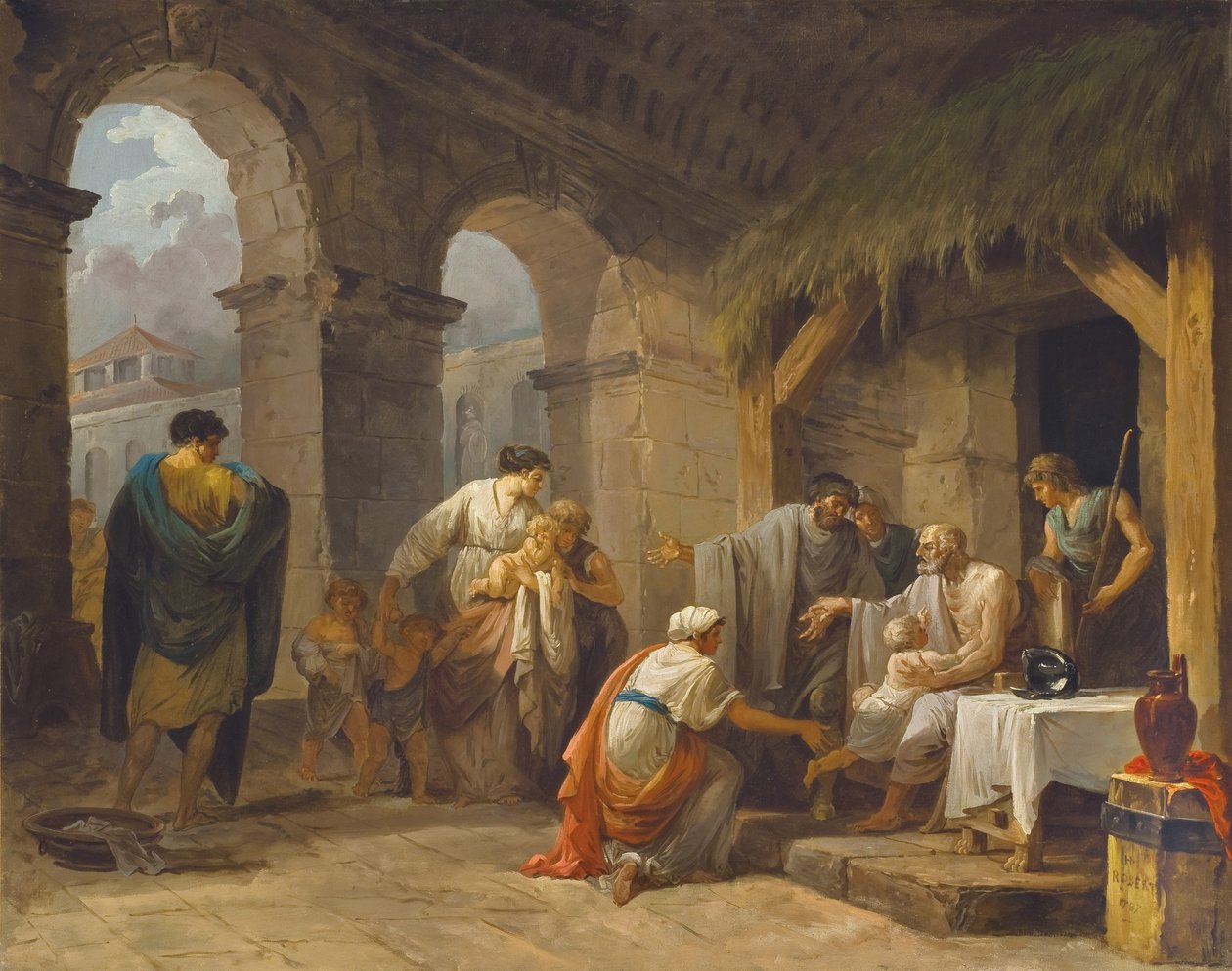 Belisaire przyjmujący gościnę rolnika, który pracował pod jego rozkazami, 1787 r. autorstwa Hubert Robert