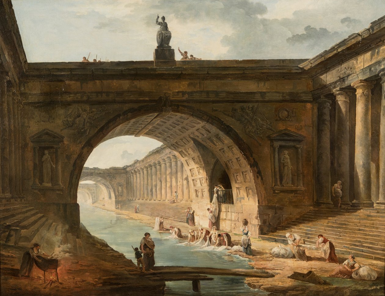 Capriccio z praczkiami nad kanałem autorstwa Hubert Robert