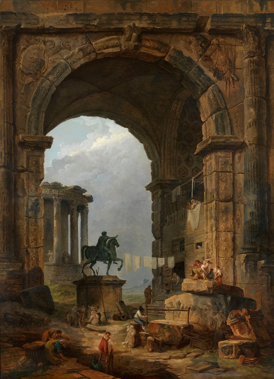 Caprice antyczny z figurą Marka Aureliusza. autorstwa Hubert Robert