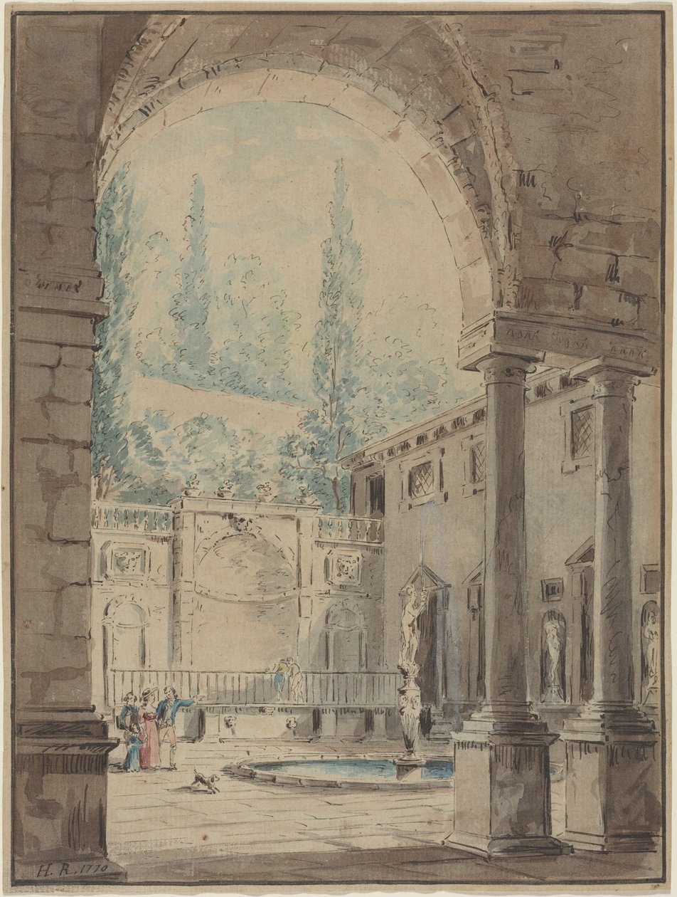 Dziedziniec willi Pliniana autorstwa Hubert Robert