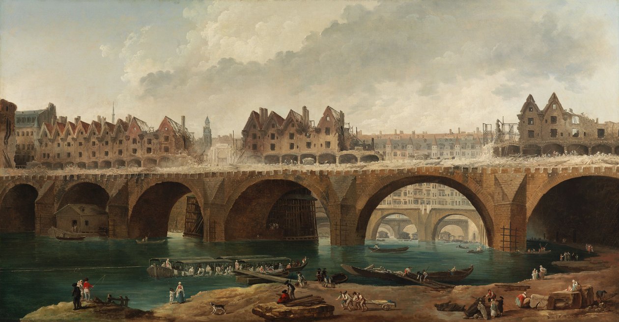 Rozbiórka domów na moście Notre-Dame w Paryżu autorstwa Hubert Robert