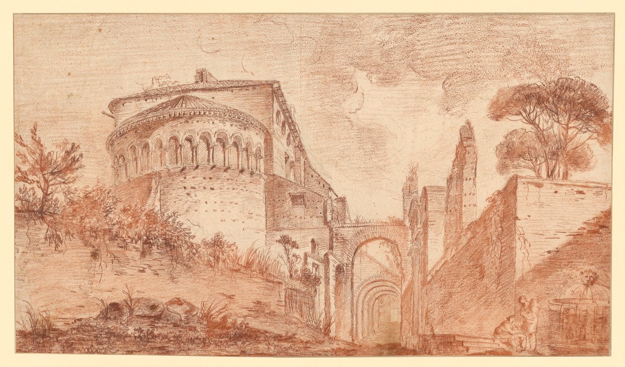 Kościół Santi Giovanni e Paolo w Rzymie, widziany od strony absydy autorstwa Hubert Robert