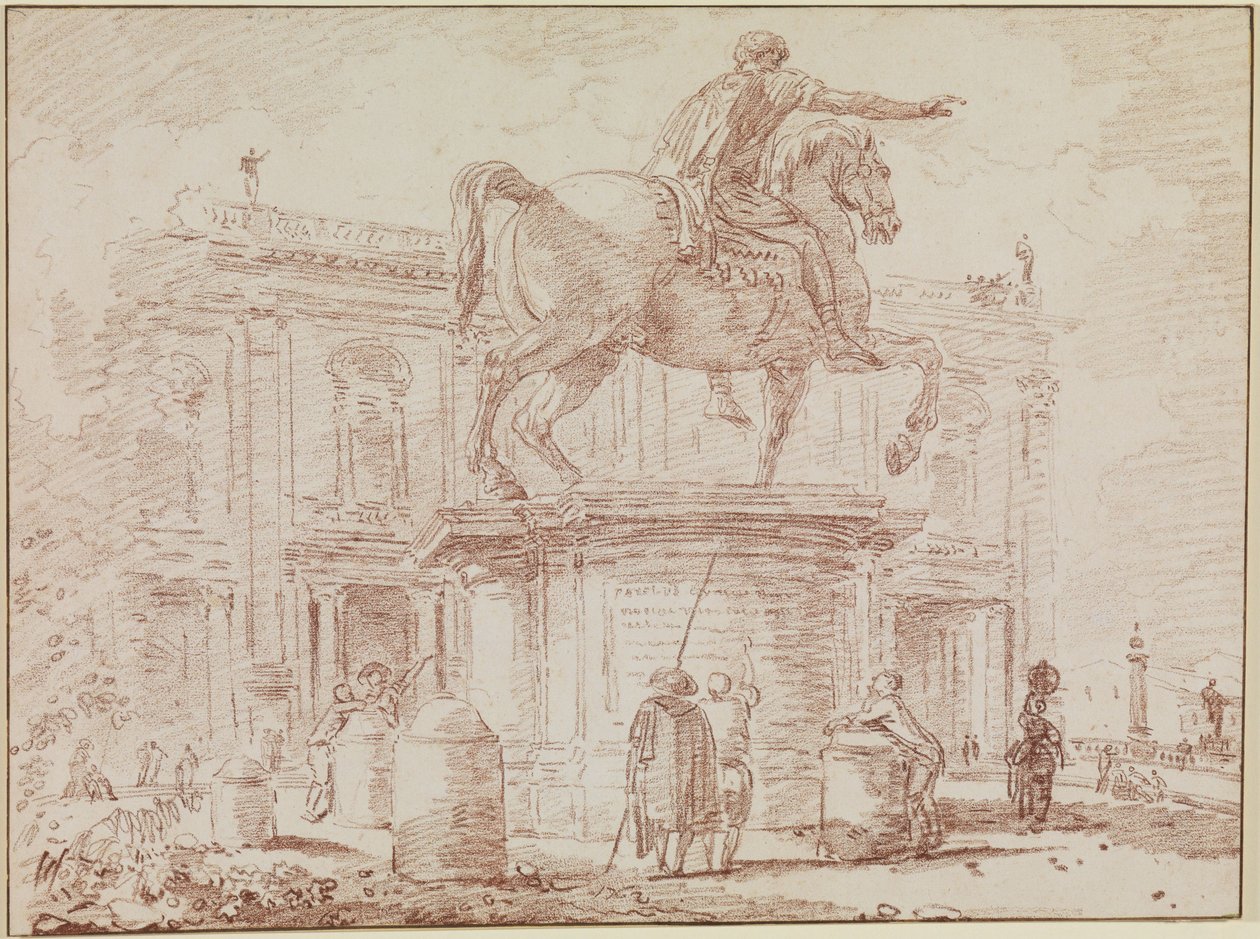 Pomnik konny Marka Aureliusza i Pałac Konserwatorów w Rzymie autorstwa Hubert Robert