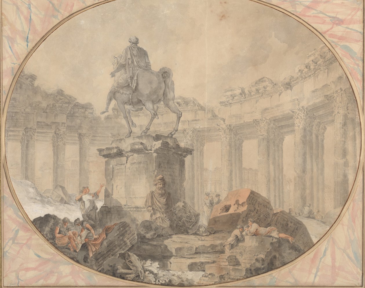 Posąg konny Marka Aureliusza, 1757. autorstwa Hubert Robert