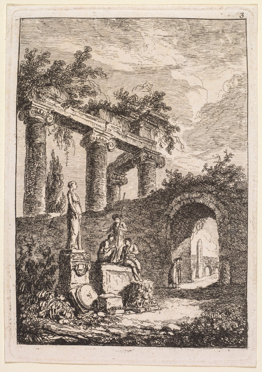 Wieczory w Rzymie: Statua przed ruinami, 1763-1764. autorstwa Hubert Robert