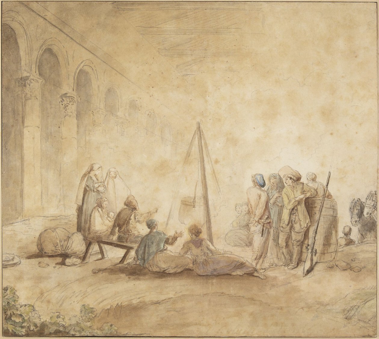 Postacie wokół ognia autorstwa Hubert Robert