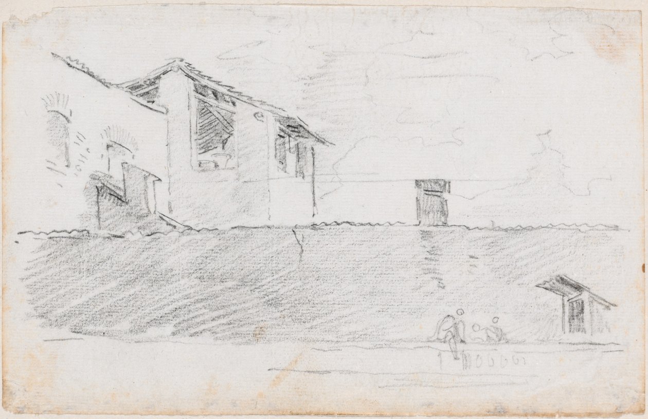 Dachy za ścianą autorstwa Hubert Robert