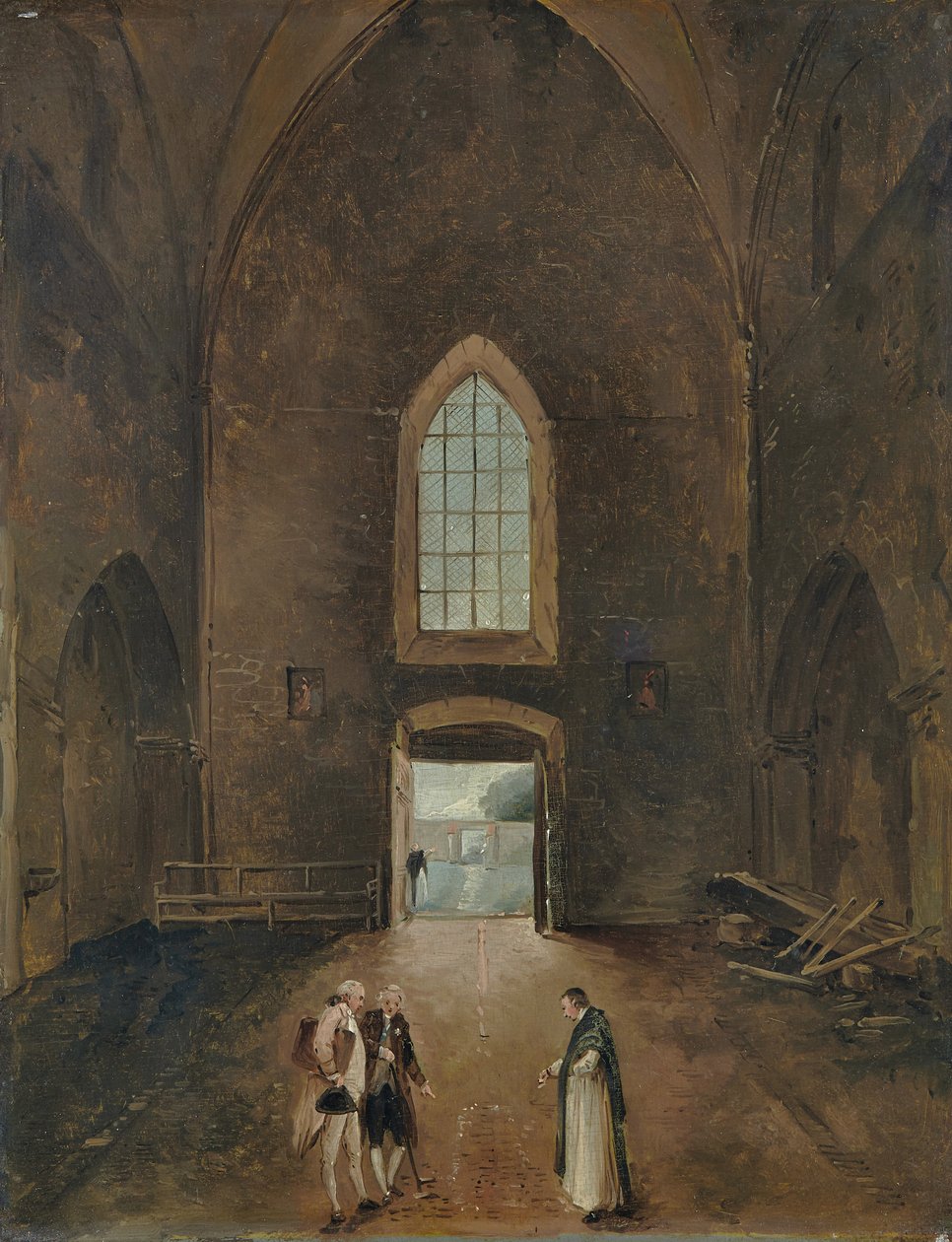Hubert Robert i amator odwiedzają grób w kościele autorstwa Hubert Robert