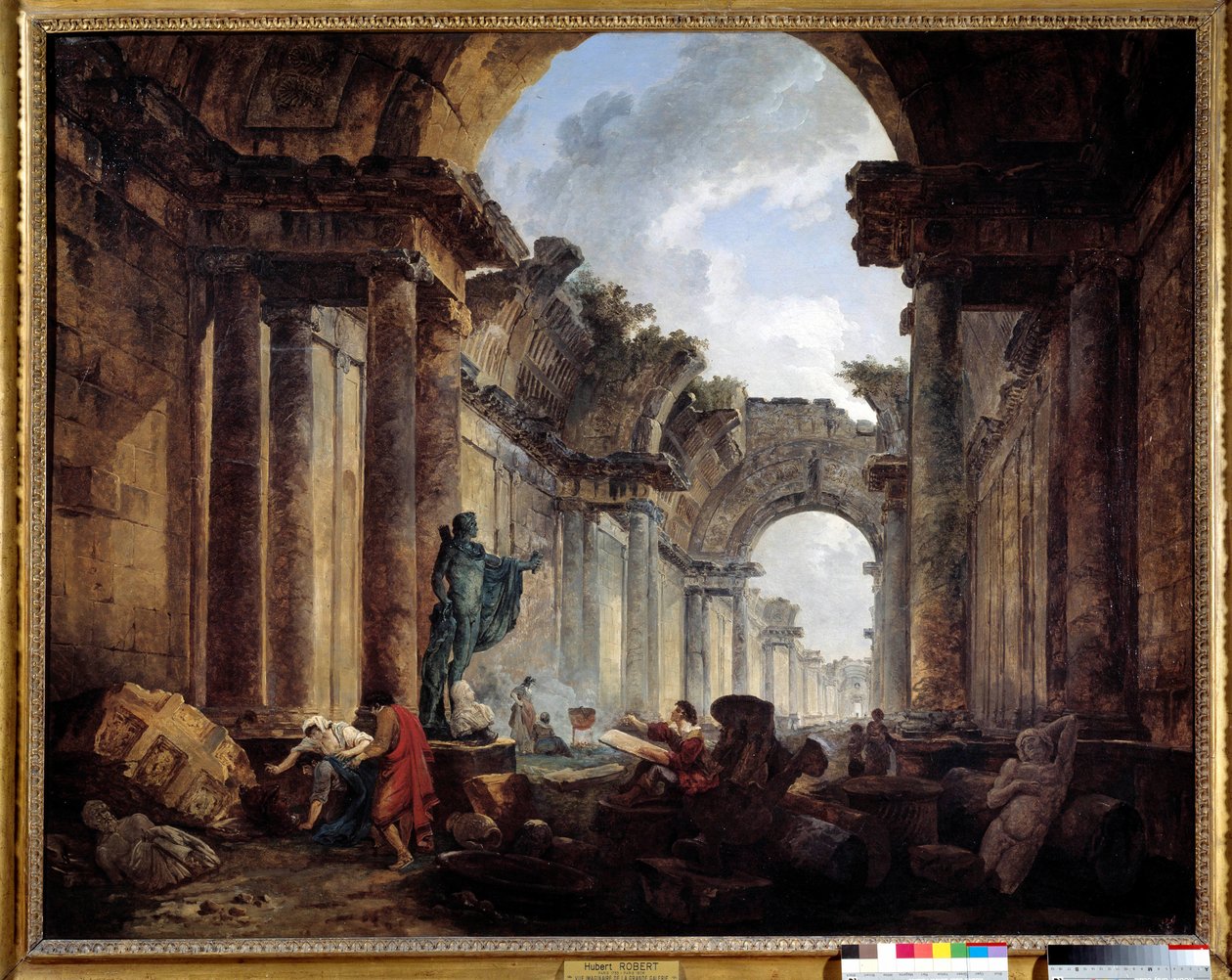 Wyimaginowany widok Grand Galerie du Louvre w ruinach Obraz Huberta Roberta (1733-1808) Nd. 1,14x1,46m. autorstwa Hubert Robert