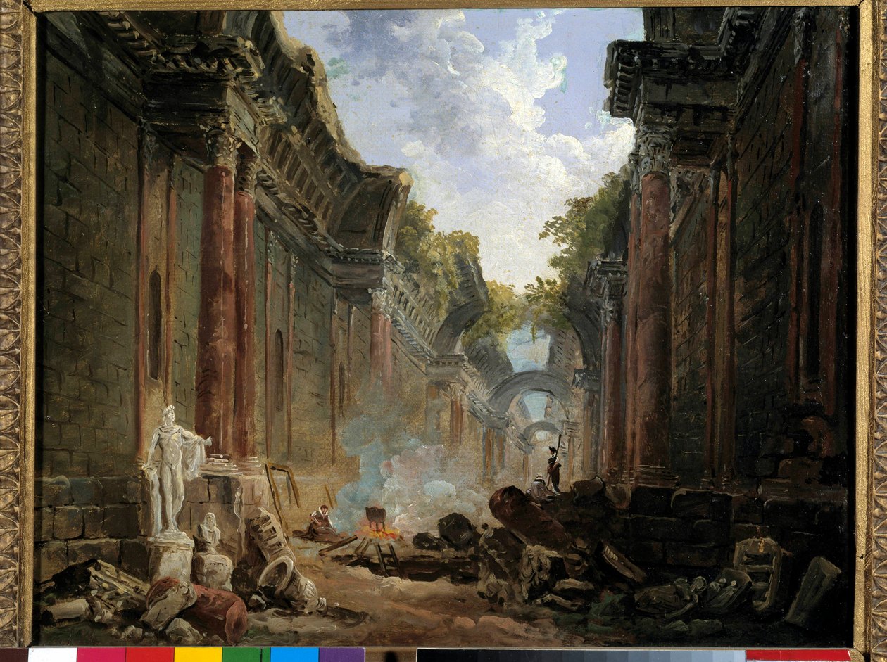 Wyimaginowany widok ruin Grande Galerie du Louvre Obraz Huberta Roberta (1733-1808) XVIII-wieczne słońce. 0,32x0,4m. autorstwa Hubert Robert
