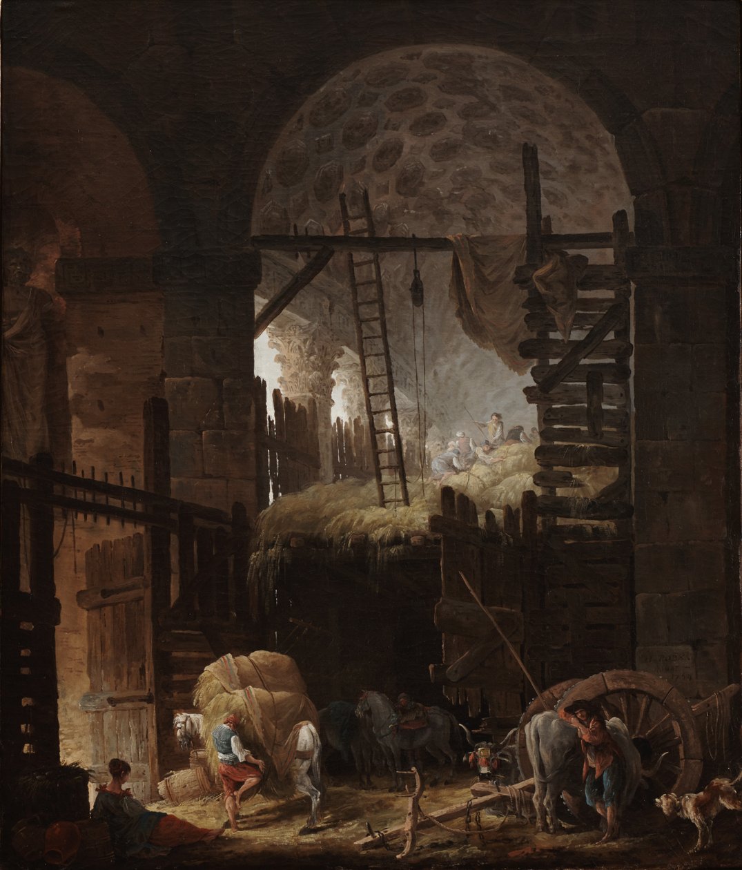 Wnętrze Villa Giulia z kosiarzami siana autorstwa Hubert Robert