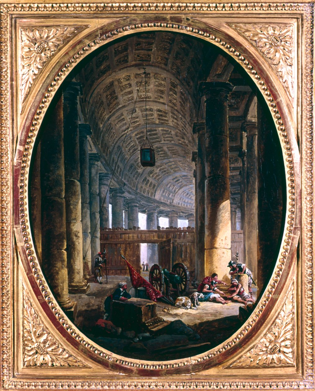 „Wnętrze kolumnady św. Piotra w Rzymie w czasie konklawe 1769” autorstwa Hubert Robert