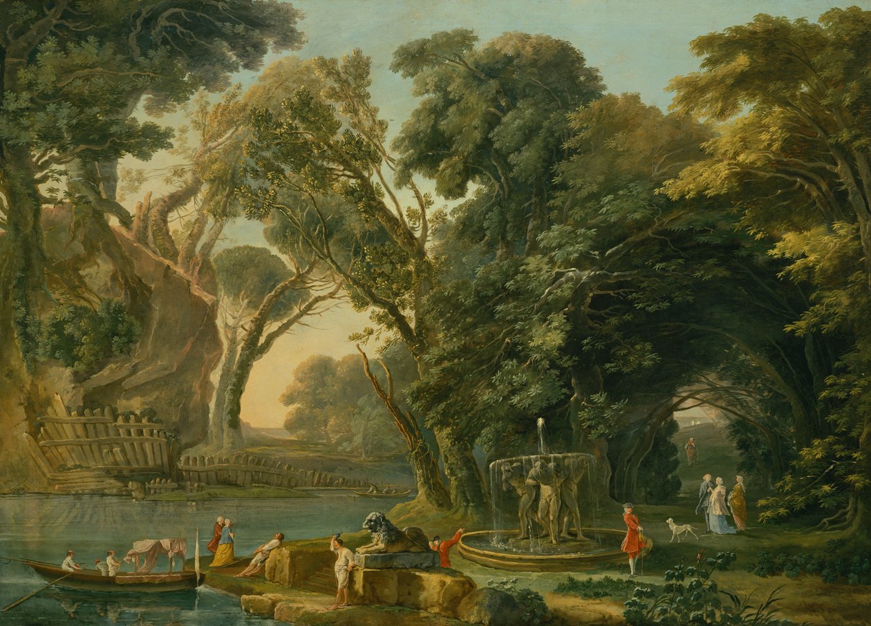 Kaprys włoski z podestem (olej na płótnie) autorstwa Hubert Robert