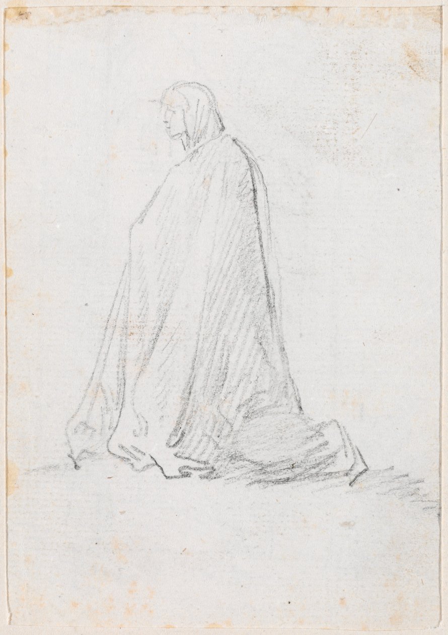 Klęcząca postać w szlafroku z kapturem [verso] autorstwa Hubert Robert