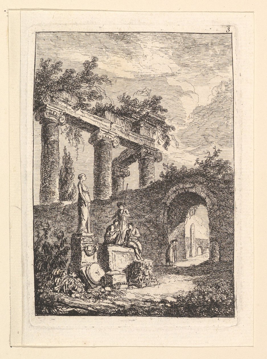Statua przed ruinami.n.d. autorstwa Hubert Robert
