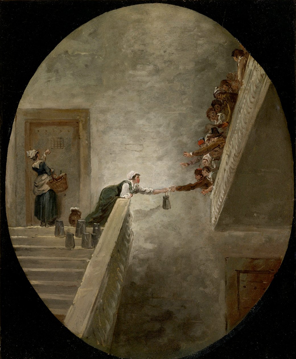 La distribution du lait a la prison Saint Lazare - Dystrybucja mleka w więzieniu Saint-Lazare Roberta, Huberta (1733-1808), ok. 1794 - Olej na papierze, 36,8x30,2 - Kolekcja prywatna autorstwa Hubert Robert