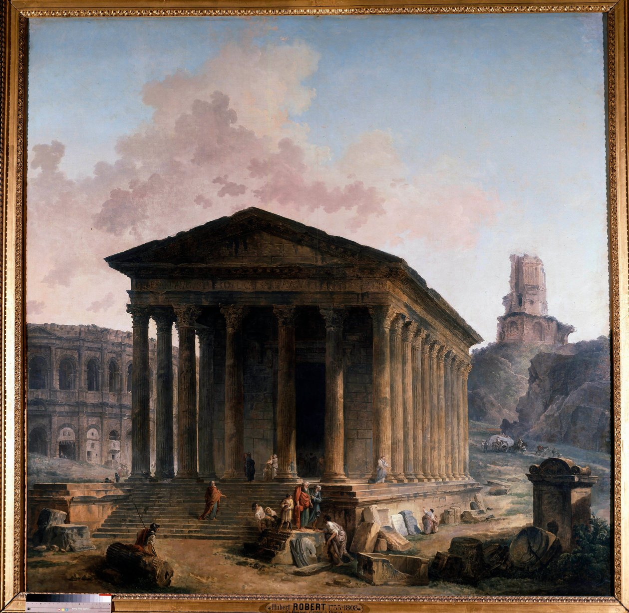 Kwadratowy dom, arena walki byków i wieża Magne w Nimes Obraz Huberta Robert autorstwa Hubert Robert