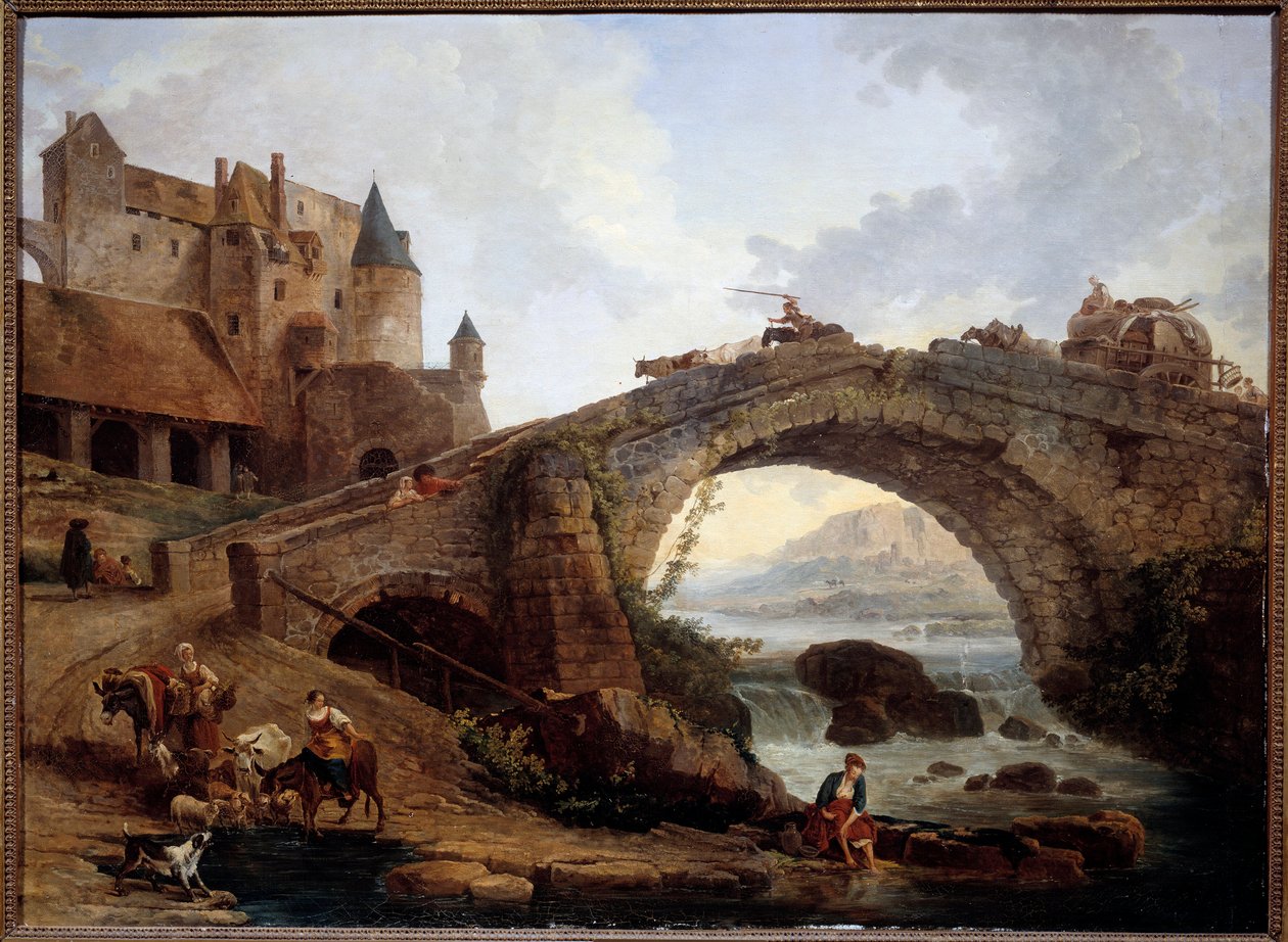 Pejzaż z obrazem mostu Huberta Roberta (1733-1808) 1776 Nd. 0,76x1,04 m Muzeum Montpellier Fabre autorstwa Hubert Robert