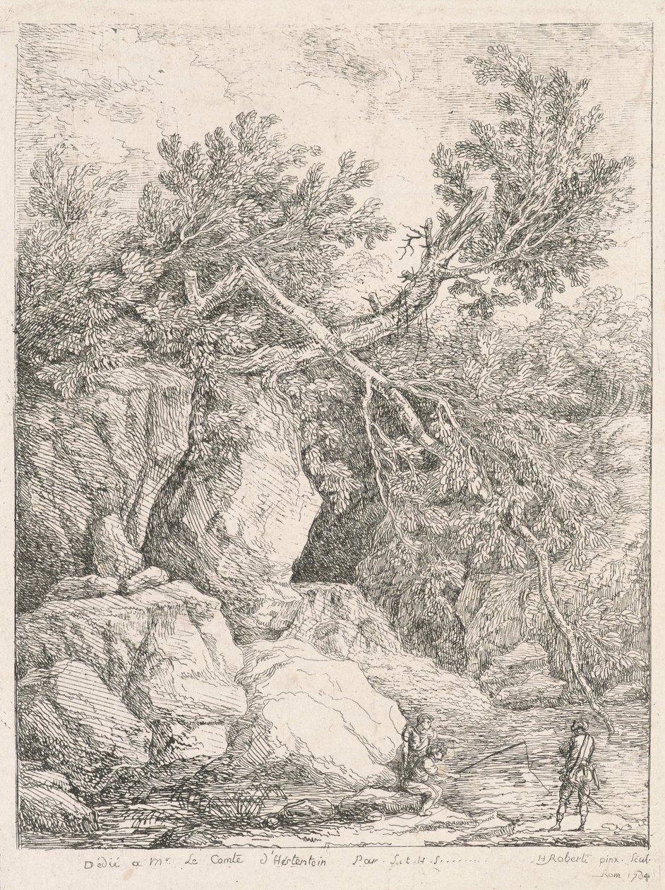Krajobraz ze zwalonym drzewem autorstwa Hubert Robert