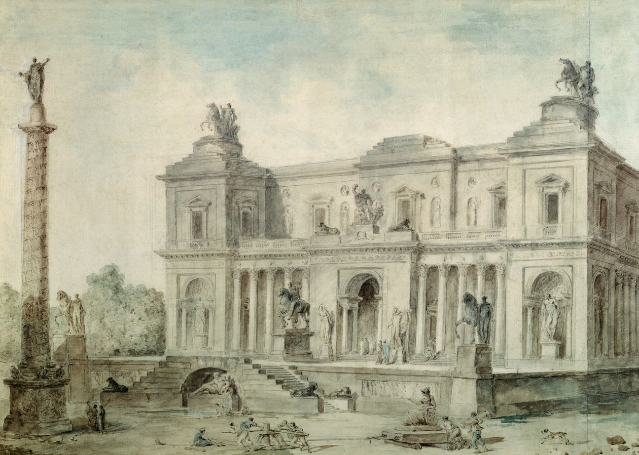 Le Musée des Antiques, ok. 1800 (kreda, długopis i atrament oraz wc na papierze) autorstwa Hubert Robert