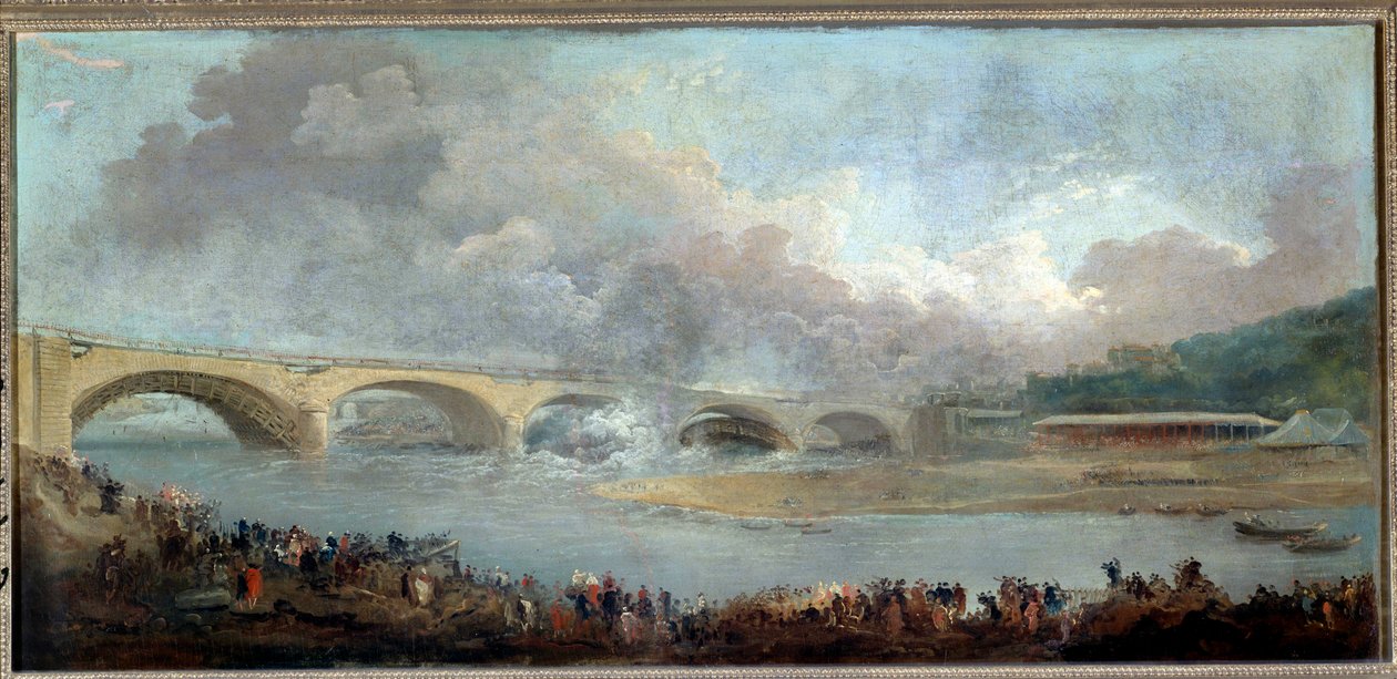 Upadek mostu Neuilly 22.09.1772 r. Obraz Huberta Roberta (1733-1808) 1772 r. nd. 1,13x1,95m Paryż, Muzeum Carnavalet autorstwa Hubert Robert