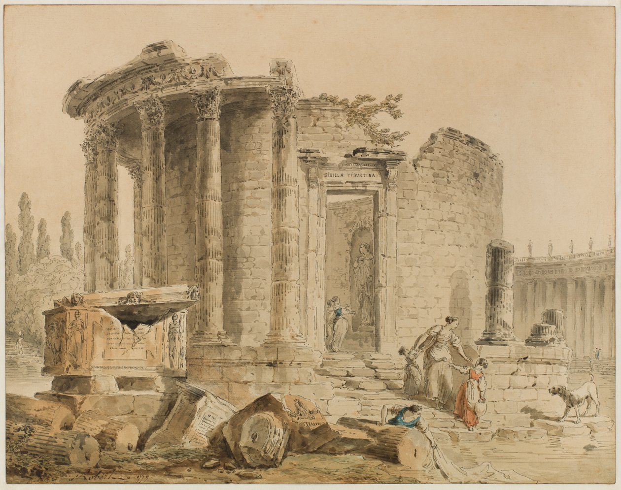 Der Tempel der Tiburtinischen Sibylle: Erinnerung an den Tempel der Sibylle in Tivoli autorstwa Hubert Robert
