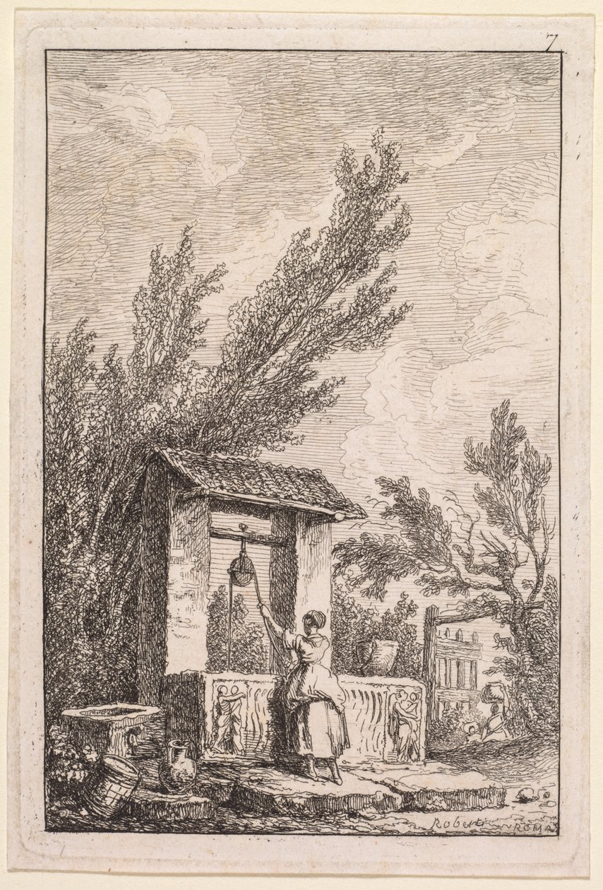 Rzymskie wieczory: Studnia autorstwa Hubert Robert