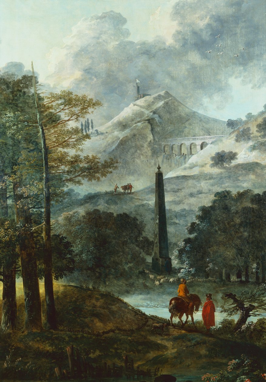 Pejzaż górski z obeliskiem (olej na płótnie) autorstwa Hubert Robert