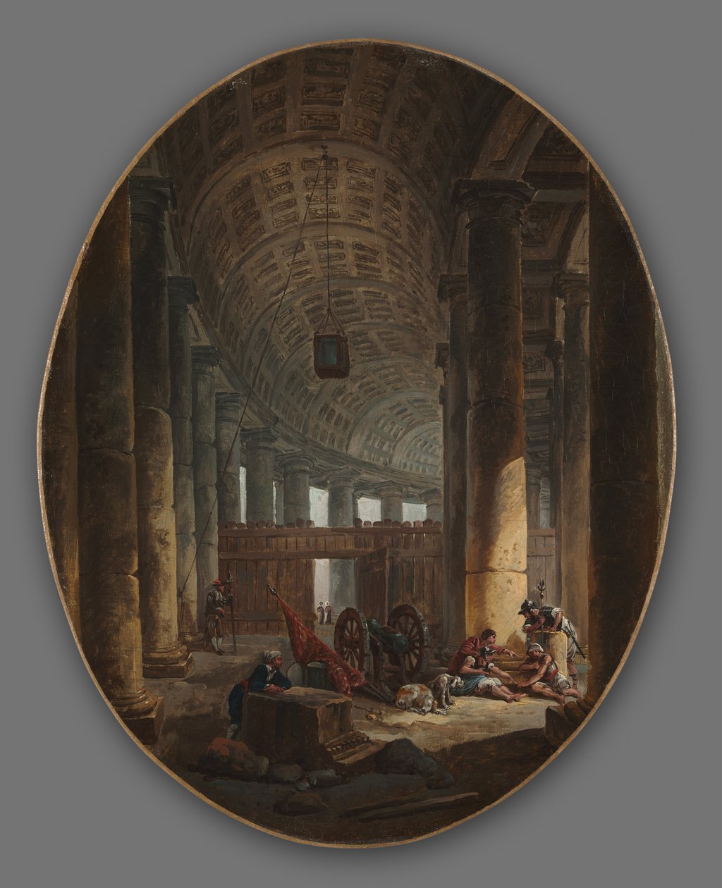 Para obrazów: Kolumnada Św. Piotra, Rzym, podczas konklawe i Grota..., c.1769 autorstwa Hubert Robert