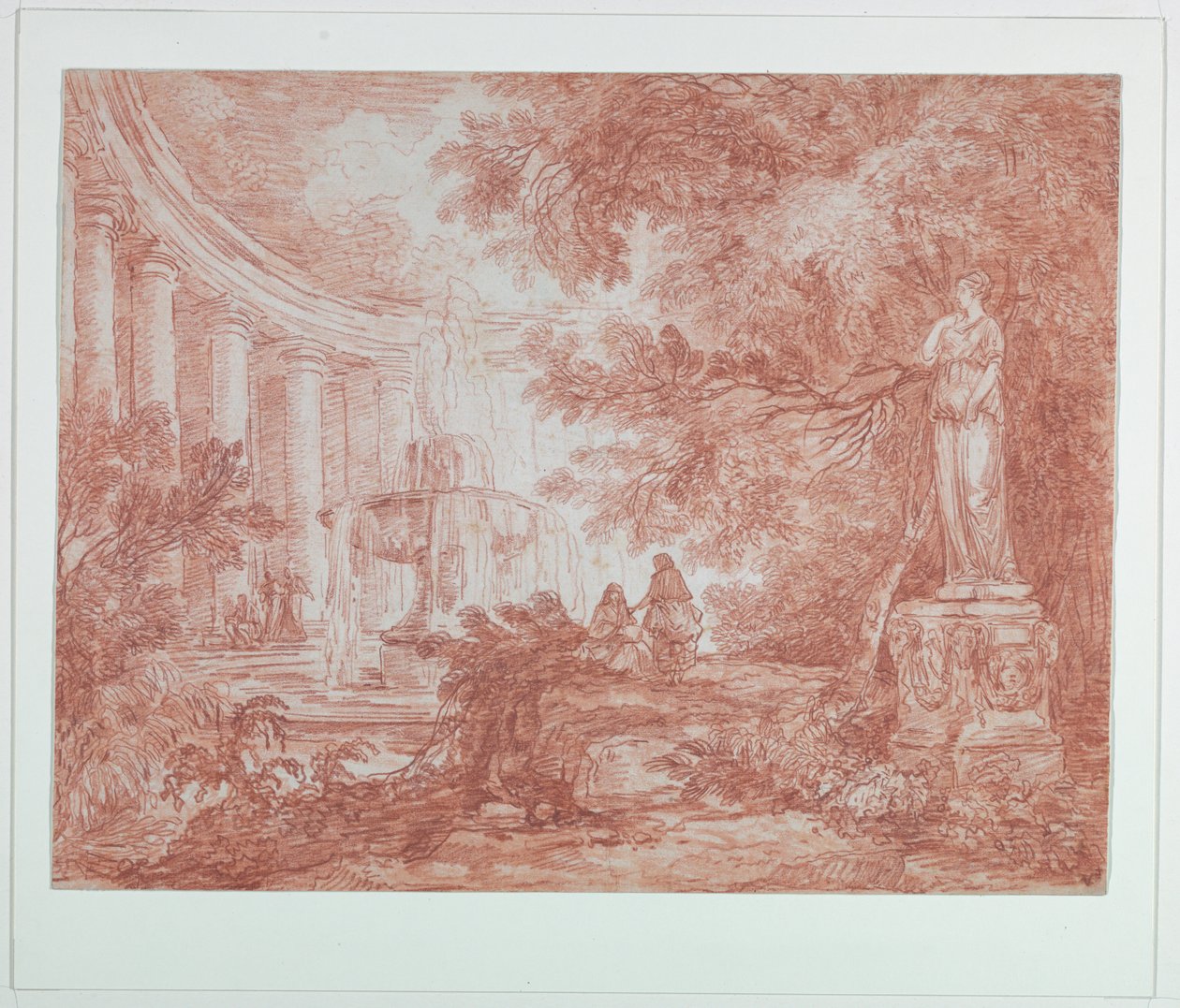 Park z fontanną i posągiem autorstwa Hubert Robert