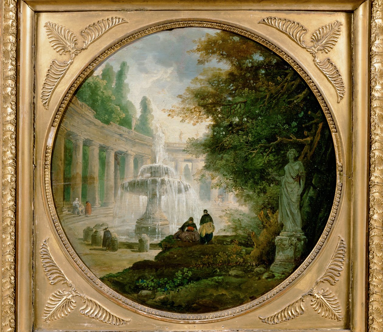 Park z fontanną (olej na drewnie) autorstwa Hubert Robert