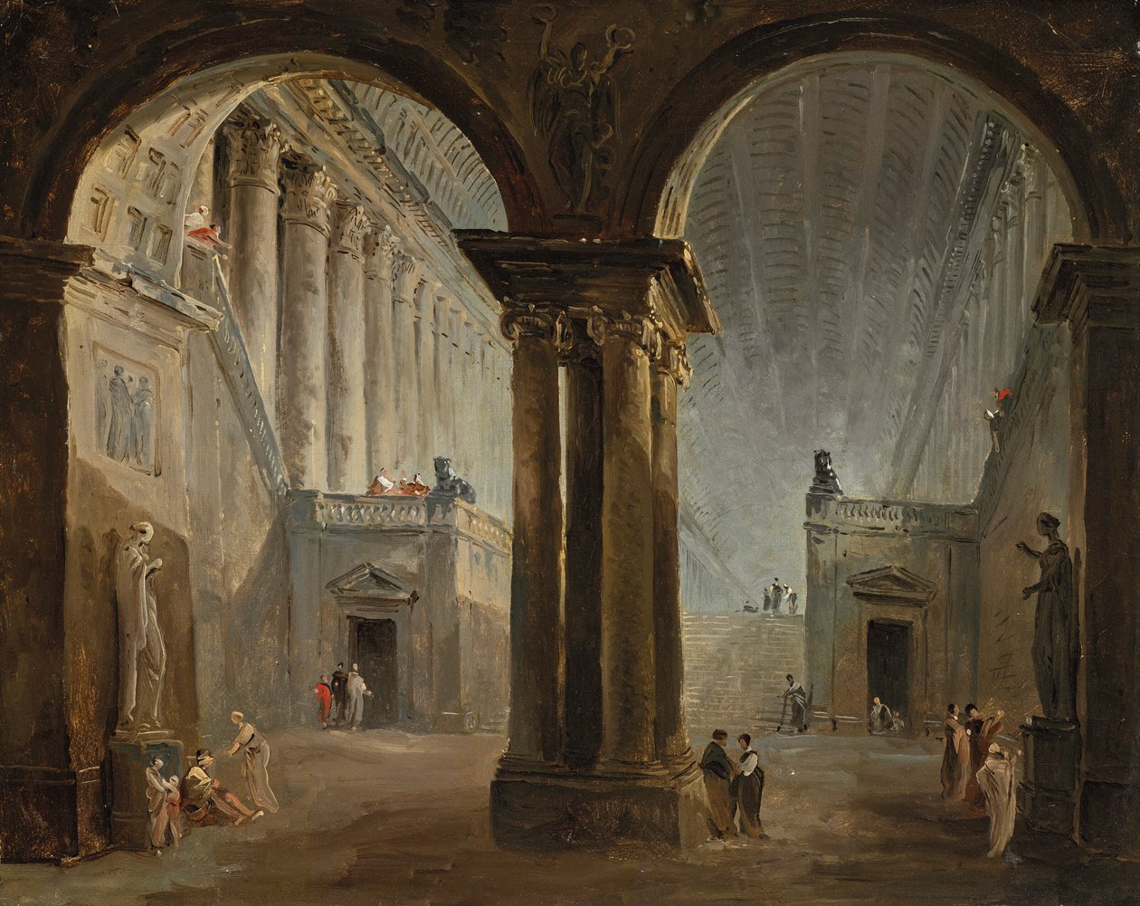 Ludzie w galerii antyków autorstwa Hubert Robert