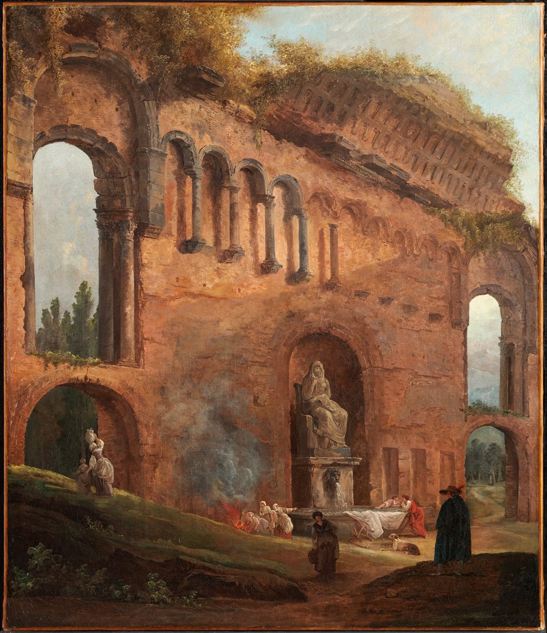 Rzymskie ruiny z praczkami autorstwa Hubert Robert