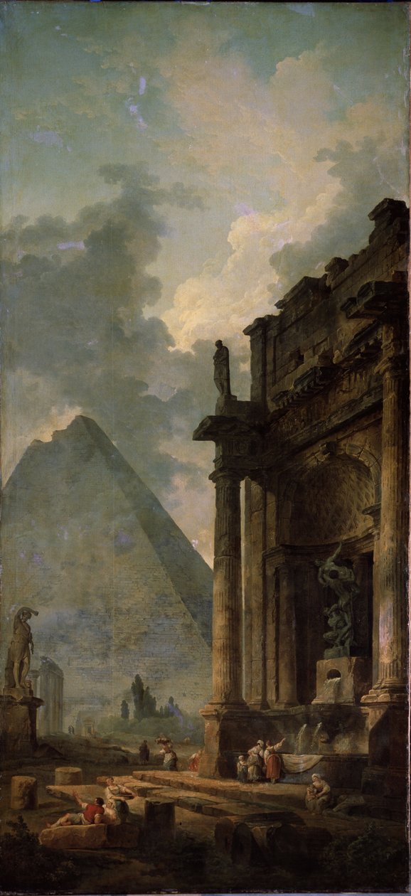 Ruiny z piramidą. Obraz Huberta Roberta (1733-1808), olej na płótnie autorstwa Hubert Robert