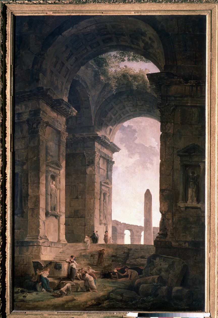 Ruiny z obeliskiem. Obraz Huberta Roberta (1733-1808), olej na płótnie autorstwa Hubert Robert