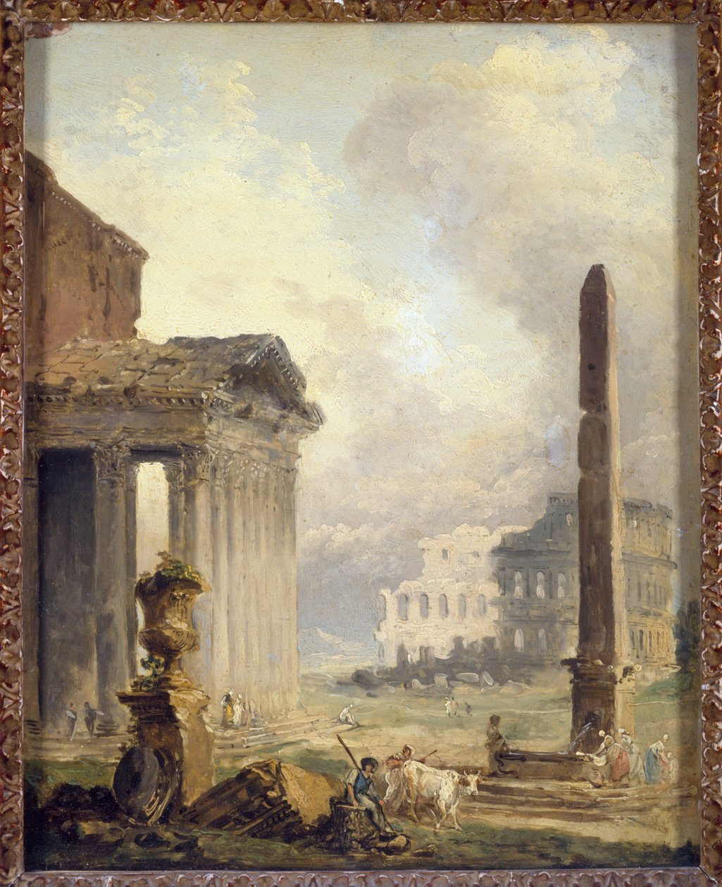 Ruiny rzymskie, Forum z Koloseum i obeliskiem autorstwa Hubert Robert
