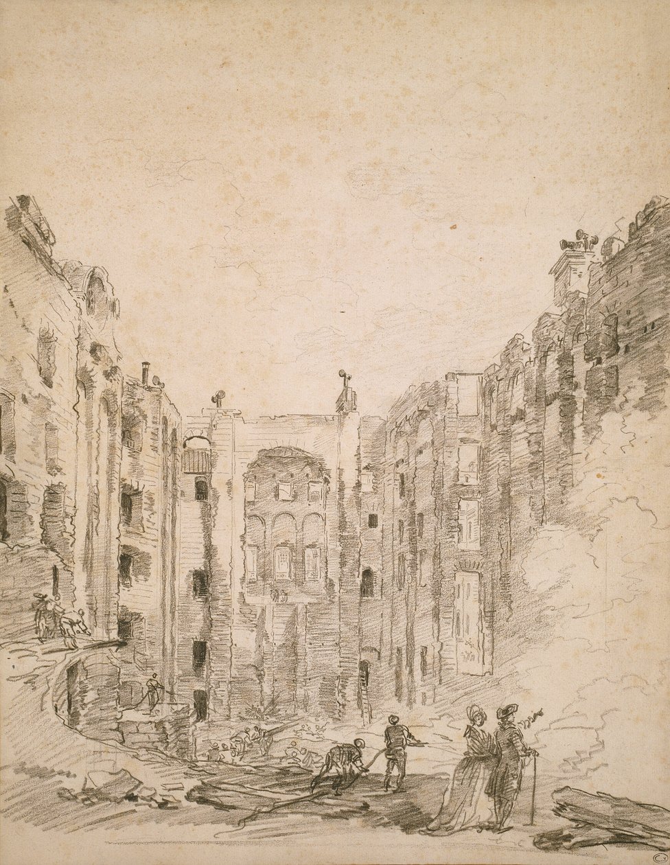 Ruiny opery po pożarze w 1781 r. autorstwa Hubert Robert