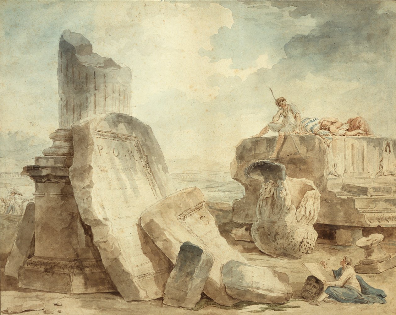 Ruiny z postaciami autorstwa Hubert Robert