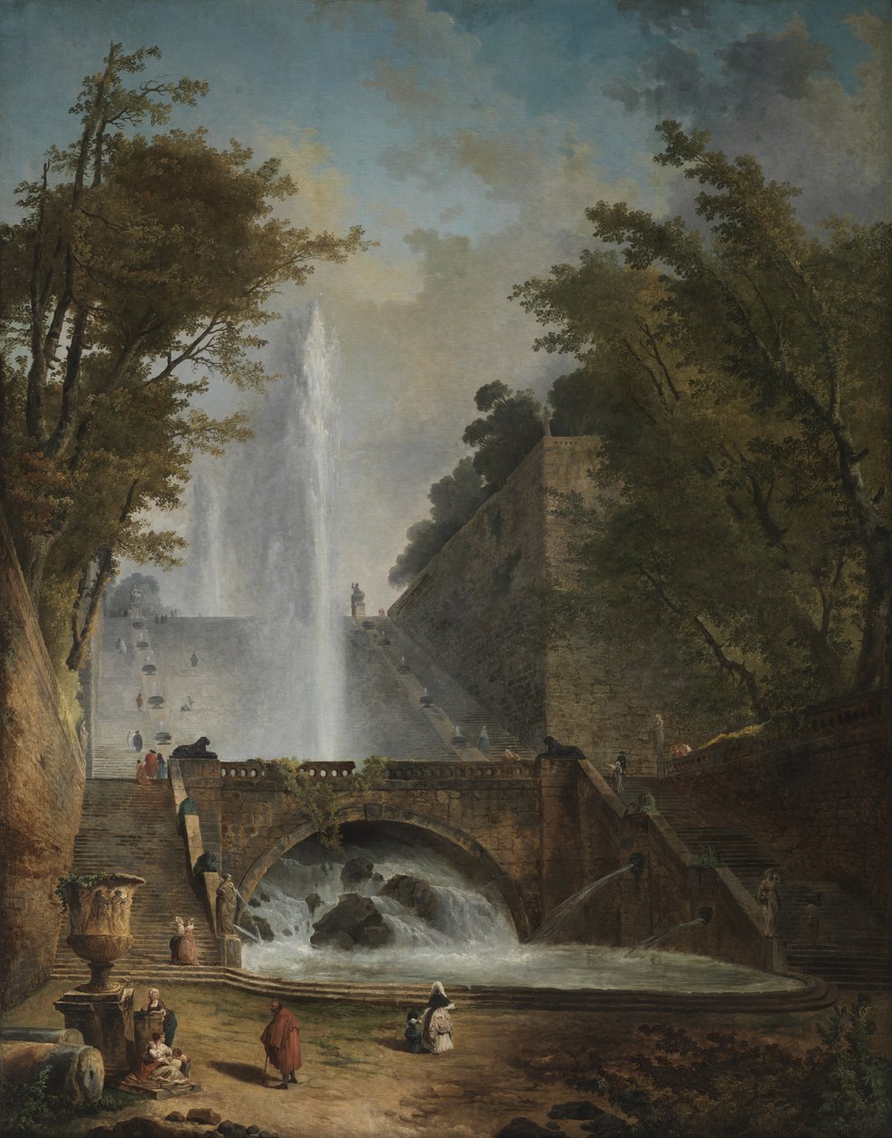 Schody i fontanna w parku rzymskiej willi autorstwa Hubert Robert